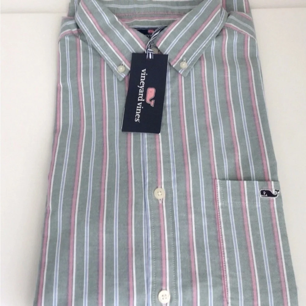 Vineyard Vines Stripe Oxford-Whale Logo Long Sleeve Shirt-NWT - Picture 3 of 10
